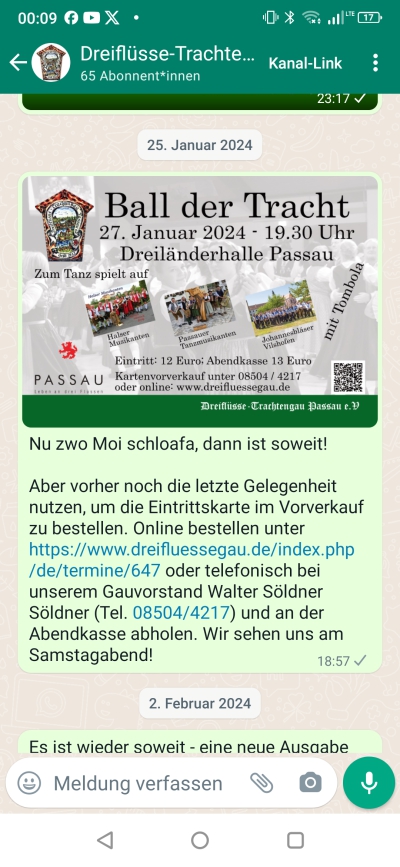 WhatsApp-Kanal des Dreiflüsse-Trachtengaues